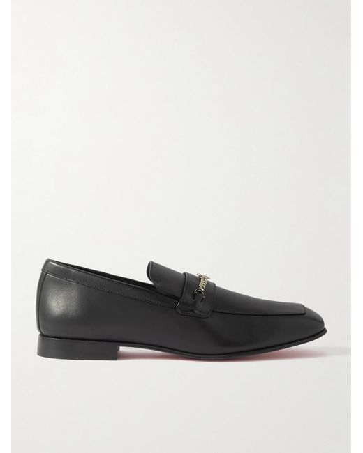 Christian Louboutin Black Logo-embellished Leather Loafers for men