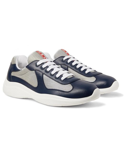 Prada Blue America's Cup Leather And Mesh Sneakers for men