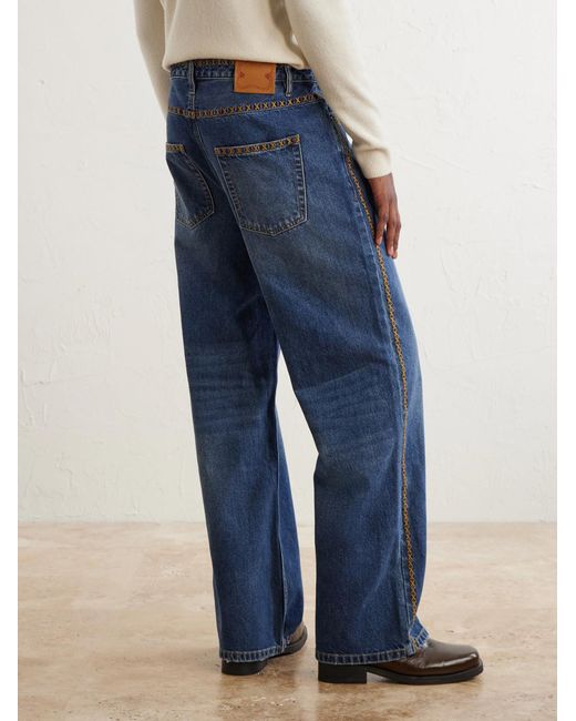 MANAAKI Blue Tukutuku Straight-Leg Embroidered Organic Jeans for men