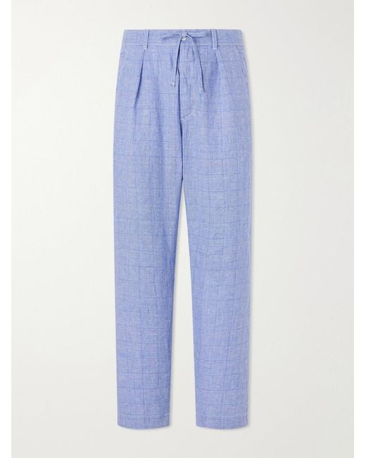 Polo Ralph Lauren Blue Wide-Leg Checked Woven Linen Trousers for men