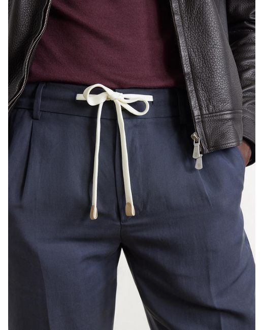 Eleventy Blue Straight-Leg Lyocell And Linen-Blend Trousers for men