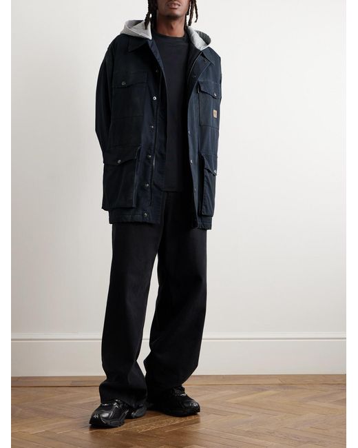 Balenciaga Blue Oversized Jersey-Trimmed Distressed Organic Cotton-Blend Gabardine Parka for men