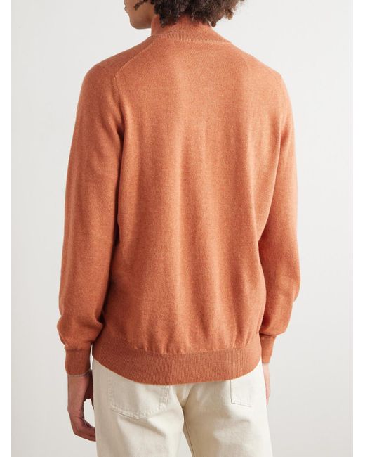 Brunello Cucinelli Orange Cashmere Half-Zip Sweater for men
