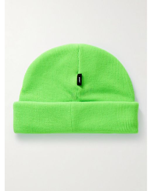 (w)taps Green Logo-embroidered Ribbed-knit Beanie for men