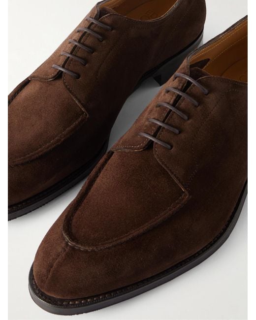 Edward Green Brown Dover Suede Derby Shoes for men