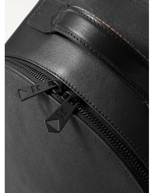Paul Smith Black Logo-jacquard Webbing-trimmed Textured-leather Backpack for men
