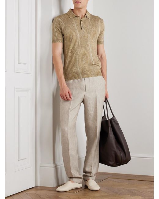 Etro Natural Slim-fit Paisley-print Silk And Cashmere-blend Polo Shirt for men