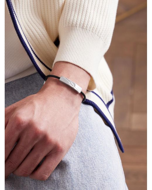 Gucci Metallic Interlocking G Leather Bracelet for men