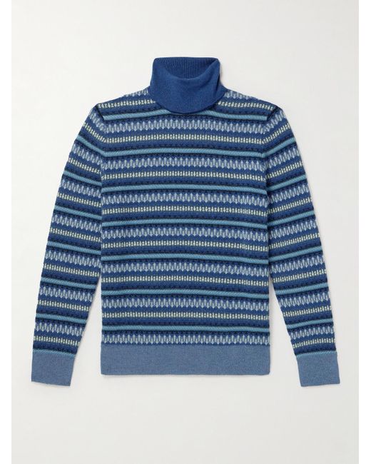Loro Piana Blue Fair Isle Cashmere Rollneck Sweater for men