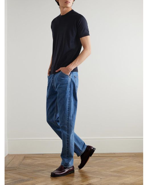 John Smedley Blue Hilcote Merino Wool And Sea Island Cotton-Blend T-Shirt for men