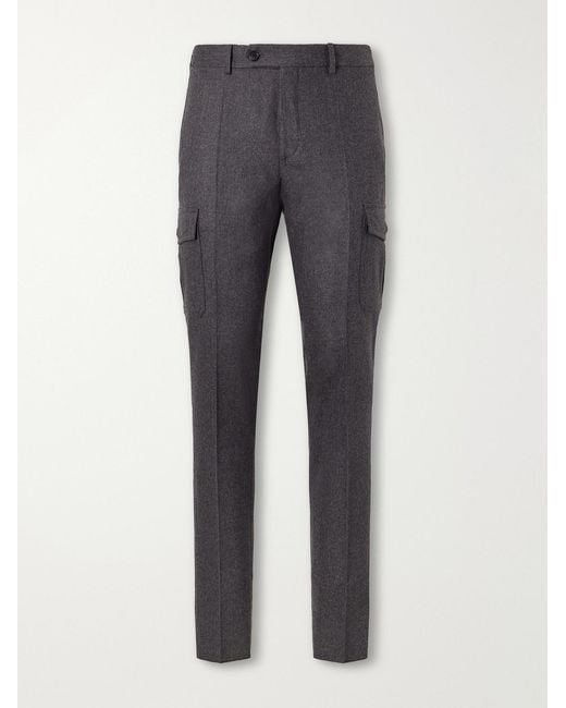 Slowear Gray Straight-Leg Brushed Wool-Blend Trousers for men