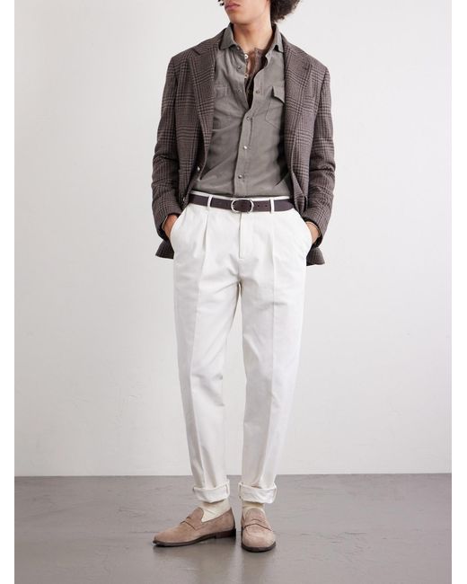 Brunello Cucinelli Gray Cutaway-Collar Cotton-Corduroy Western Shirt for men