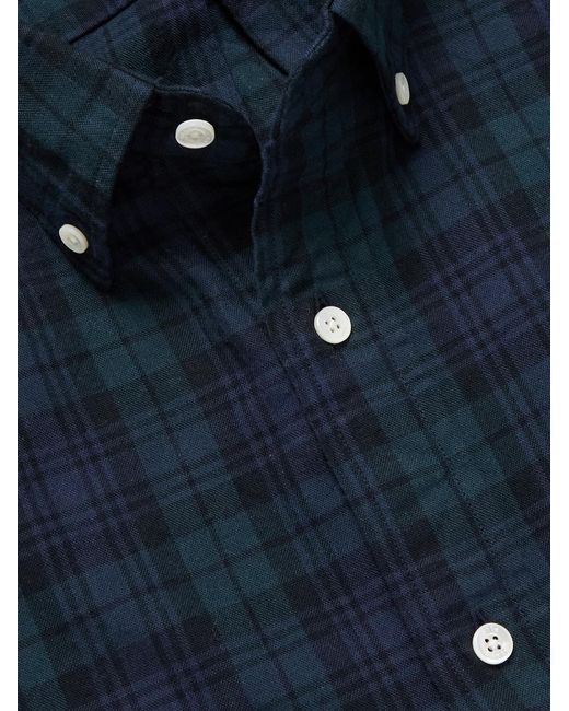 Button-Down Collar Checked Cotton Shirt di Beams Plus in Blue da Uomo