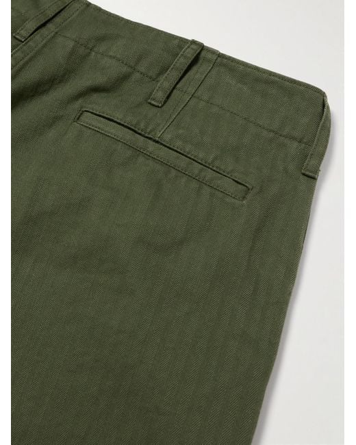 Pantaloni a gamba dritta in cotone a spina di pesce di Beams Plus in Green da Uomo