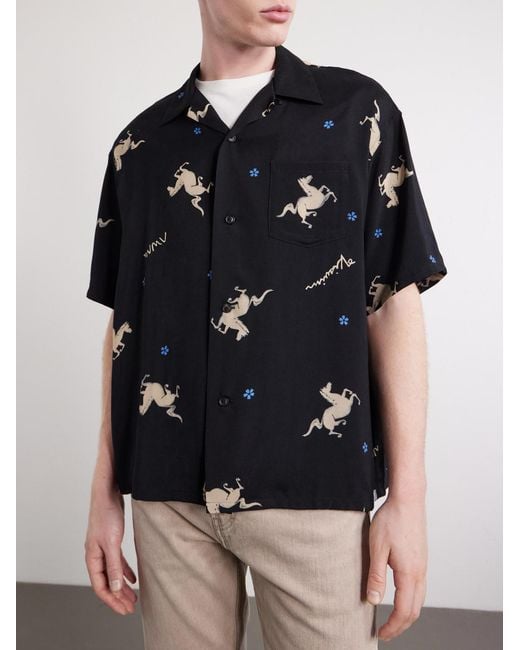 Visvim Blue Crosby Camp-Collar Printed Woven Shirt for men