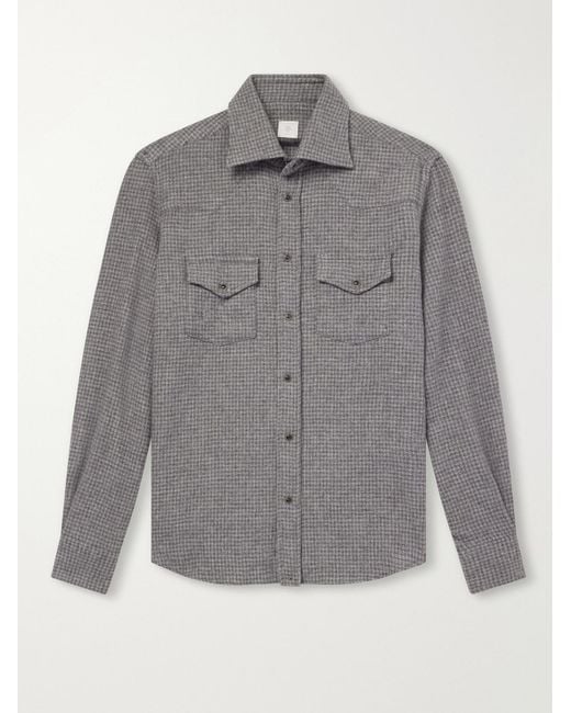 Eleventy Gray Texas Houndstooth Wool And Cashmere-blend Shirt for men