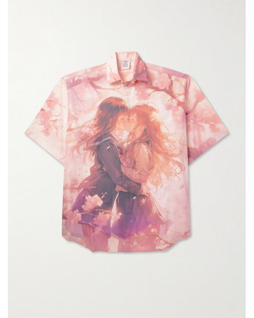 Vetements Pink Oversized Printed Cotton-Poplin Shirt for men