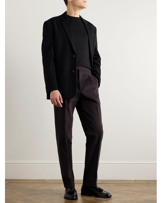 Saman Amel Brown Slim-Fit Pleated Cotton And Linen-Blend Twill Suit Trousers for men