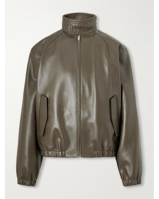 Bottega Veneta Green Intrecciato-trimmed Leather Blouson Jacket for men