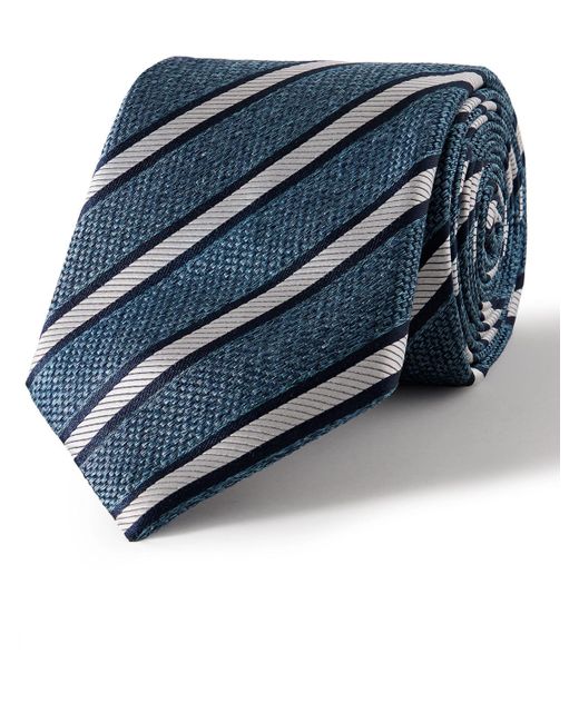 Canali Blue 8cm Striped Silk-jacquard Tie for men