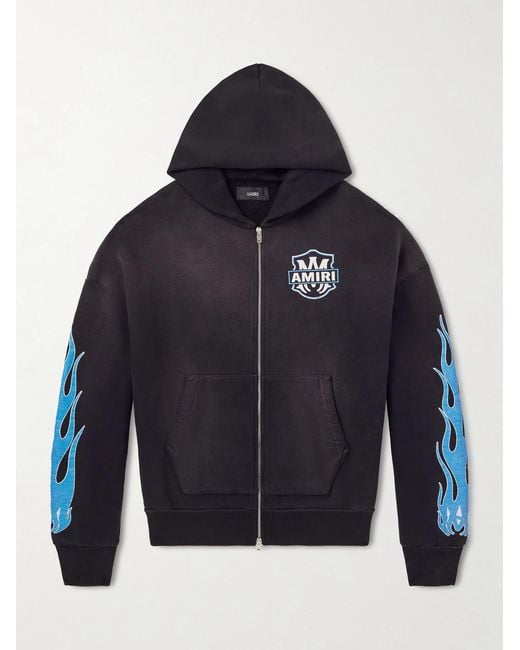 Amiri Blue Flames Logo-print Cotton-jersey Zip-up Hoodie for men