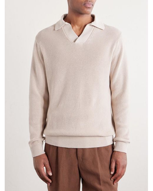 Thom Sweeney Natural Cotton Long Sleeve Polo for men