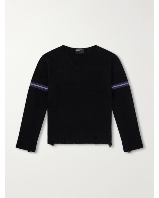 Enfants Riches Deprimes Black Distressed Striped Cashmere Sweater for men