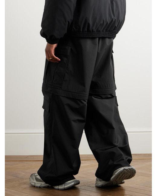 Balenciaga Black Wide-leg Logo-embroidered Ripstop Cargo Trousers for men