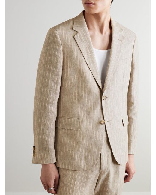 Mr P. Natural Striped Linen Suit Jacket for men