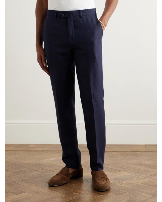 Loro Piana Blue Carlo Straight-leg Linen Suit Trousers for men