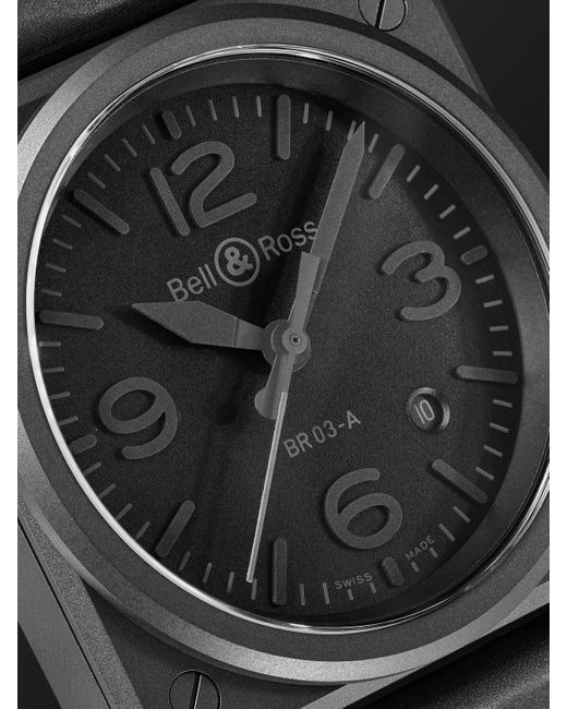 Bell & Ross Black Br 03 Phantom Automatic 41Mm Ceramic And Rubber Watch, Ref. No. Br03A-Ph-Ce/Srb for men