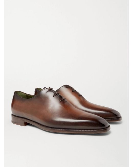 Berluti Brown Blake Whole-Cut Venezia Leather Oxford Shoes for men