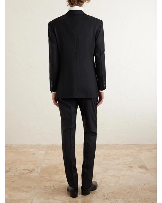 Tom Ford Black Double-breasted Pinstriped Wool Suit Jacket for men