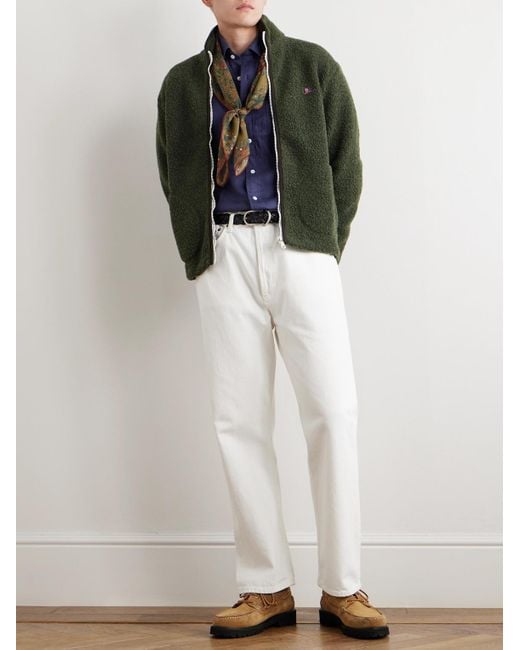 Drake's Green Logo-Embroidered Wool-Blend Bouclé Jacket for men