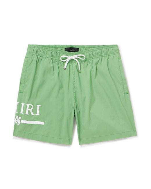 Amiri Green Straight-leg Mid-length Logo-print Swim Shorts for men