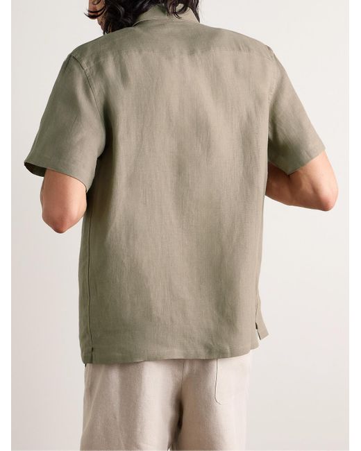 De Bonne Facture Hemd aus Leinen mit Stickereien und wandelbarem Kragen in Natural für Herren