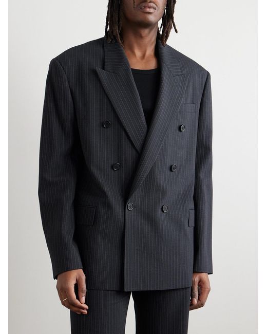 Acne Blue Jarvel Double-Breasted Pinstriped Wool-Blend Suit Jacket for men