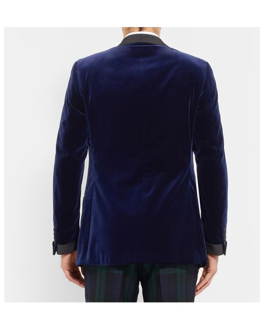 Kingsman Blue Velvet Smoking Jacket With Silk-Grosgrain Shawl-Collar for  Men | Lyst UK