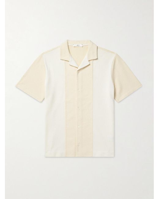 Mr P. Natural Camp-Collar Two-Tone Organic Cotton-Piqué Shirt for men