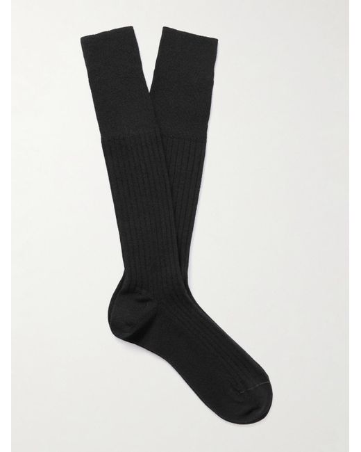 Loro Piana Black Ribbed Cashmere And Silk-blend Socks for men