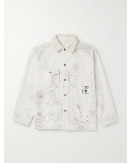 Neighborhood White Corduroy-trimmed Paint-splattered Denim Jacket for men