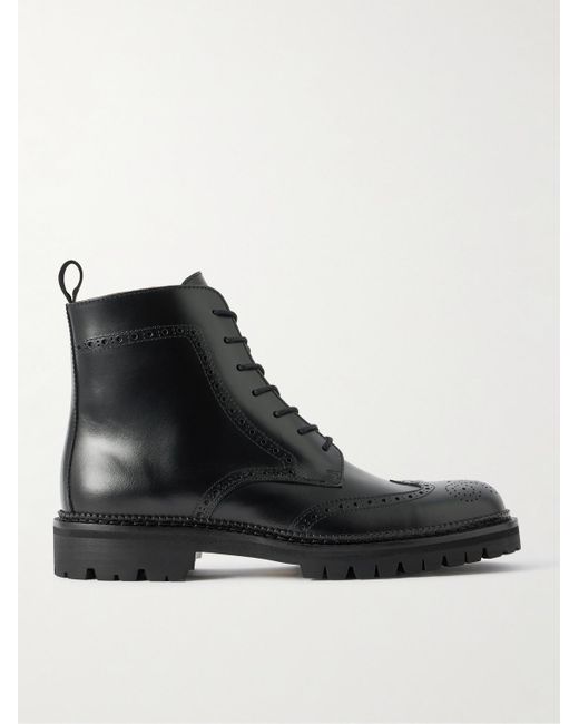 Mr P. Black Jacques Waxed-Leather Brogue Boots for men