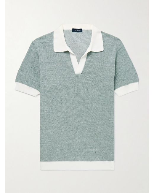 Thom Sweeney Blue Birdseye Cotton And Linen-blend Polo Shirt for men