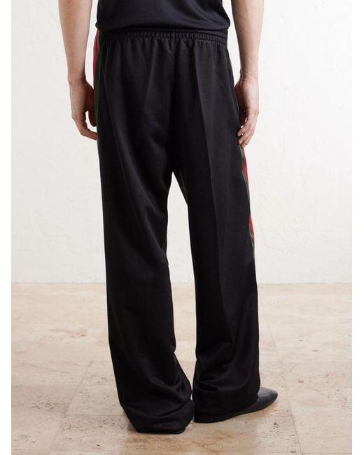Gucci Black Webbing-Trimmed Silk And Cotton-Blend Trousers for men