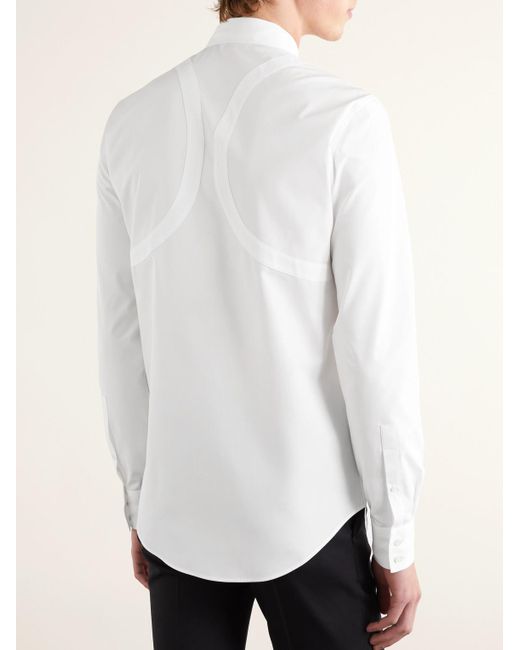 Alexander McQueen White Harness-detailed Cotton-poplin Shirt for men