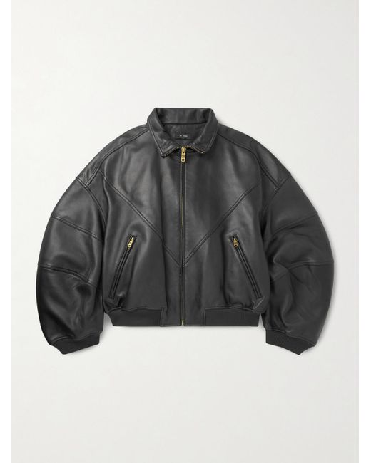 Willy Chavarria Gray Ruff Rider Oversized Panelled Leather Jacket for men