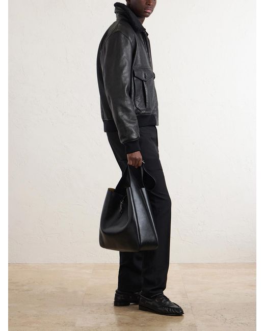 Saint Laurent Black Le 5 À 7 Logo-embellished Full-grain Leather Messenger Bag for men