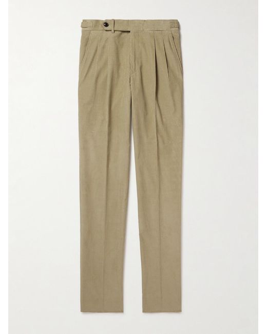 Pantaloni a gamba affusolata in velluto a coste di cotone con pinces di James Purdey & Sons in Natural da Uomo