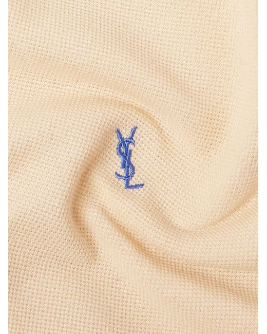 Saint Laurent Natural Logo-embroidered Cotton-piqué T-shirt for men