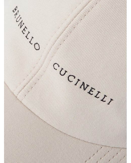 Brunello Cucinelli Natural Logo-embroidered Leather-trimmed Cotton-gabardine Baseball Cap